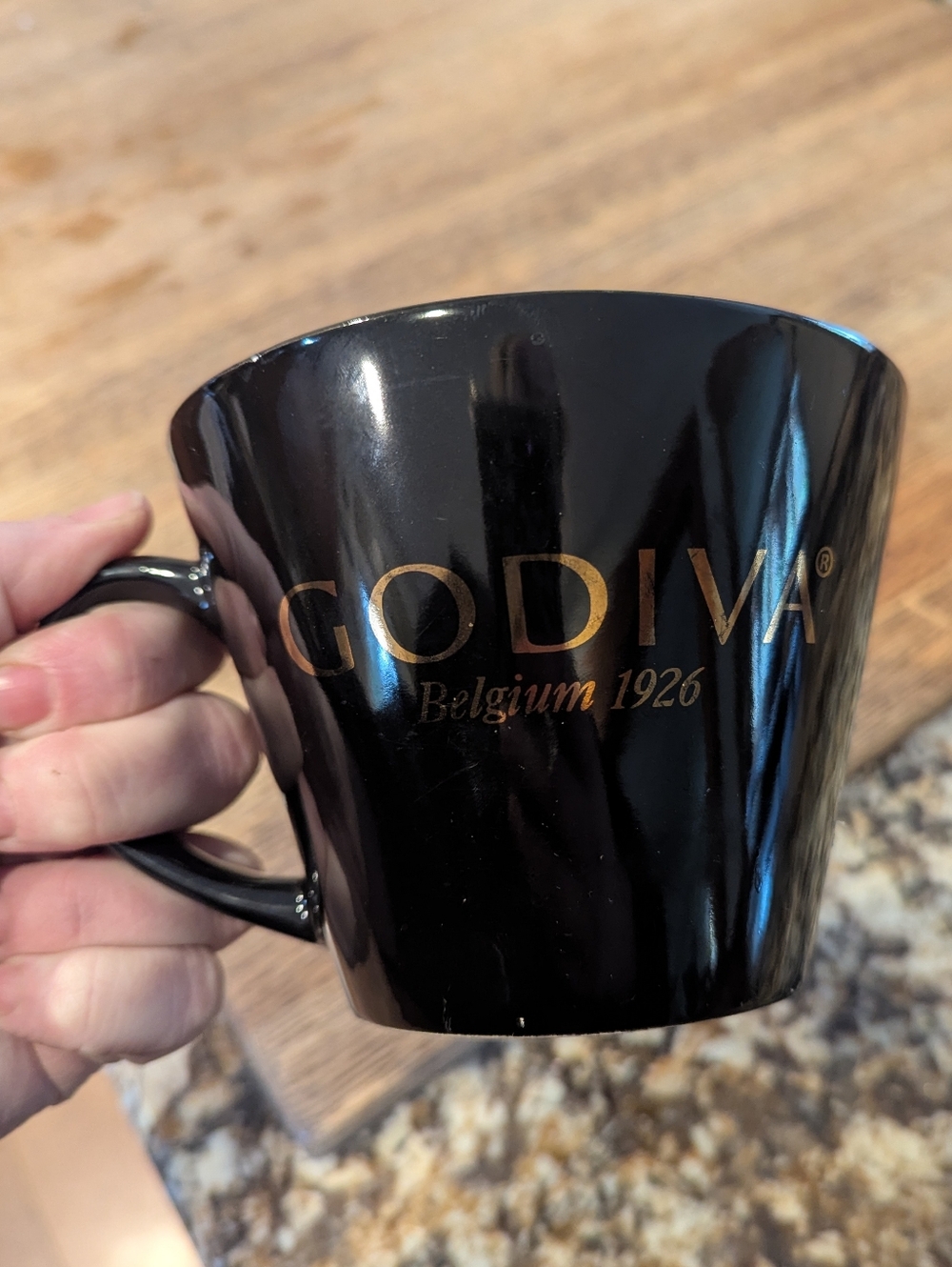 Godiva Belgium 1926 Black Ceramic Mug with Gold Lettering